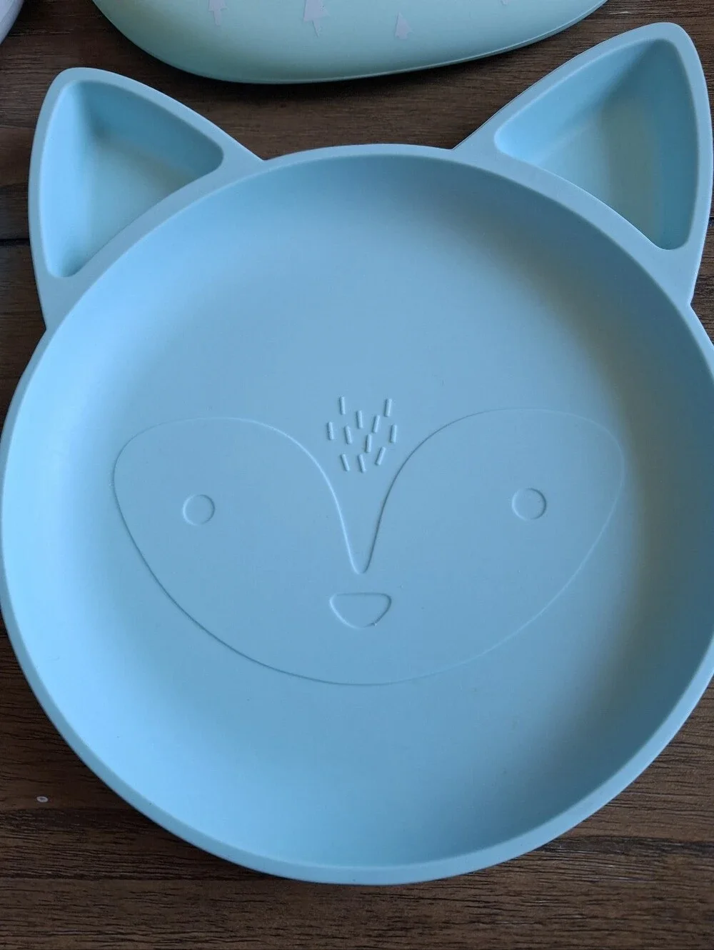 Cloud Island Silicone Fox Bib and Plate Set - Mint & Light Gray